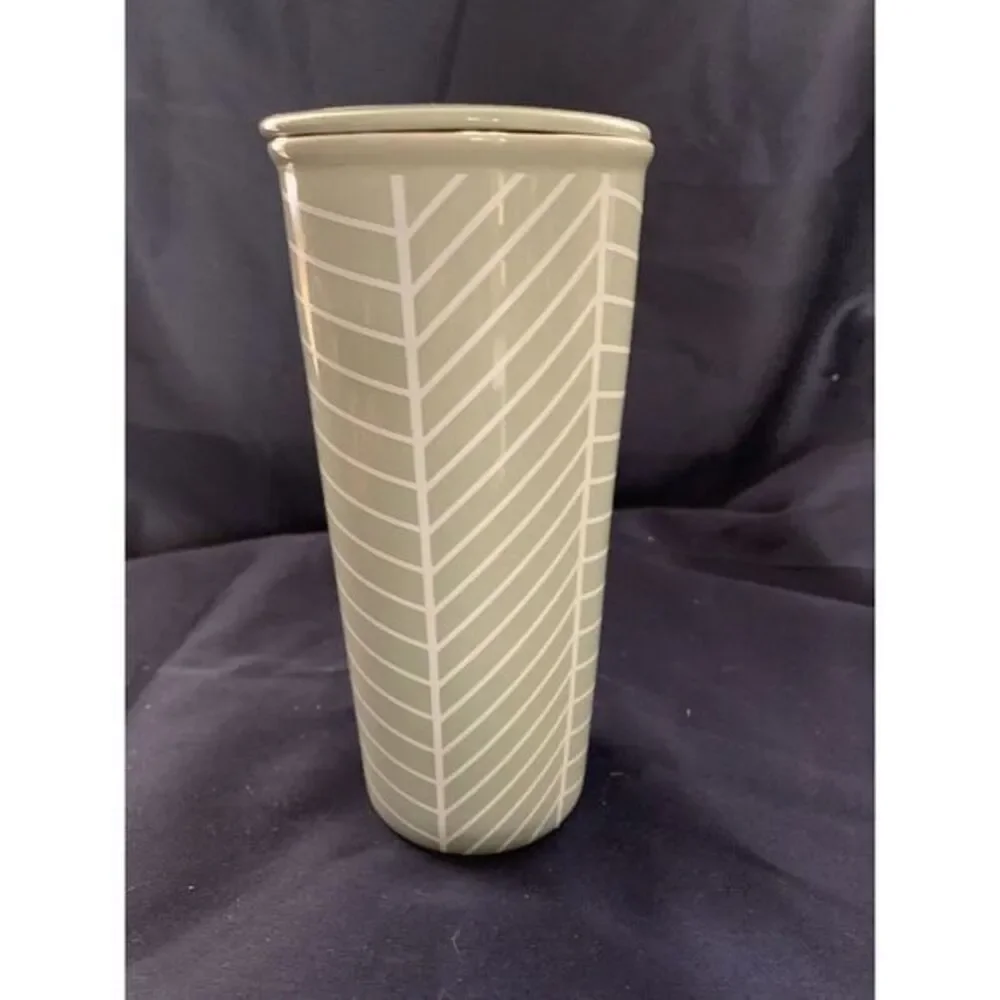 Ceramic Gray Chevron Tumbler W Stainless Steel‎ Tea Infuser 7.5